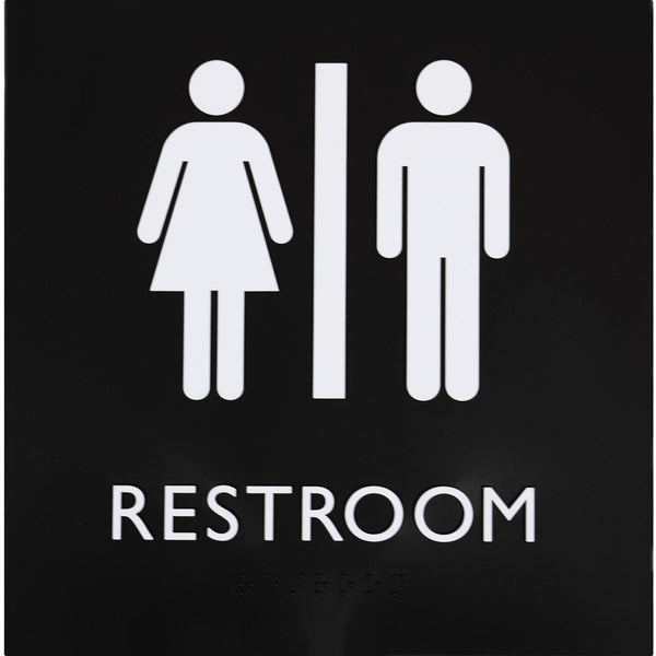 Lorell Restroom Sign, 1 Each, 8" x 8" Height, Square Shape, Easy Readability, Injection-molded, Plastic, Black (LLR02654)