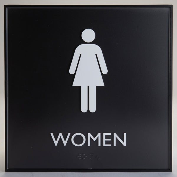 Lorell Restroom Sign, 1 Each, Women Print/Message, 8" x 8" Height, Square Shape, Easy Readability, Injection-molded, Plastic, Black (LLR02656)