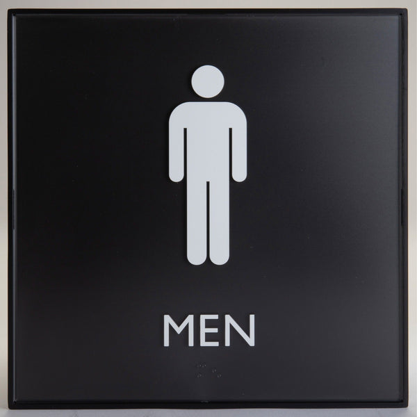 Lorell Restroom Sign, 1 Each, Men Print/Message, 8" x 8" Height, Square Shape, Easy Readability, Injection-molded, Plastic, Black (LLR02658)