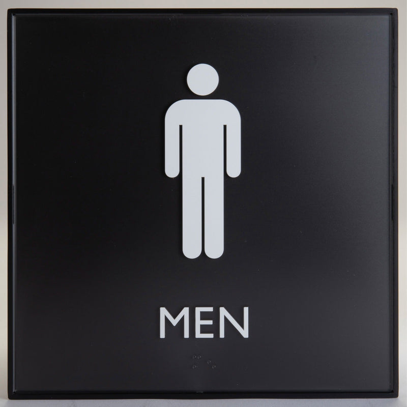 Lorell Restroom Sign, 1 Each, Men Print/Message, 8" x 8" Height, Square Shape, Easy Readability, Injection-molded, Plastic, Black (LLR02658)