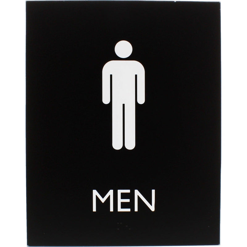 Lorell Restroom Sign, 1 Each, Men Print/Message, 6.4" x 8.5" Height, Rectangular Shape, Easy Readability, Braille, Plastic, Black (LLR02667)