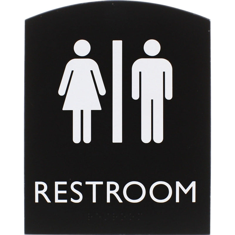 Lorell Restroom Sign, 1 Each, 6.8" x 8.5" Height, Rectangular Shape, Easy Readability, Braille, Plastic, Black (LLR02672)