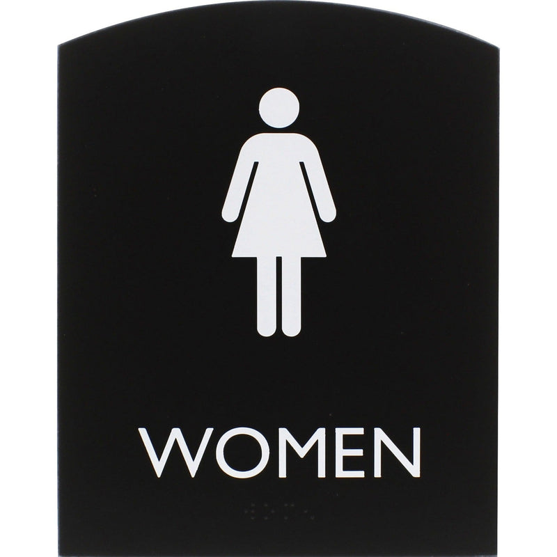 Lorell Restroom Sign, 1 Each, Women Print/Message, 6.8" x 8.5" Height, Rectangular Shape, Easy Readability, Braille, Plastic, Black (LLR02674)