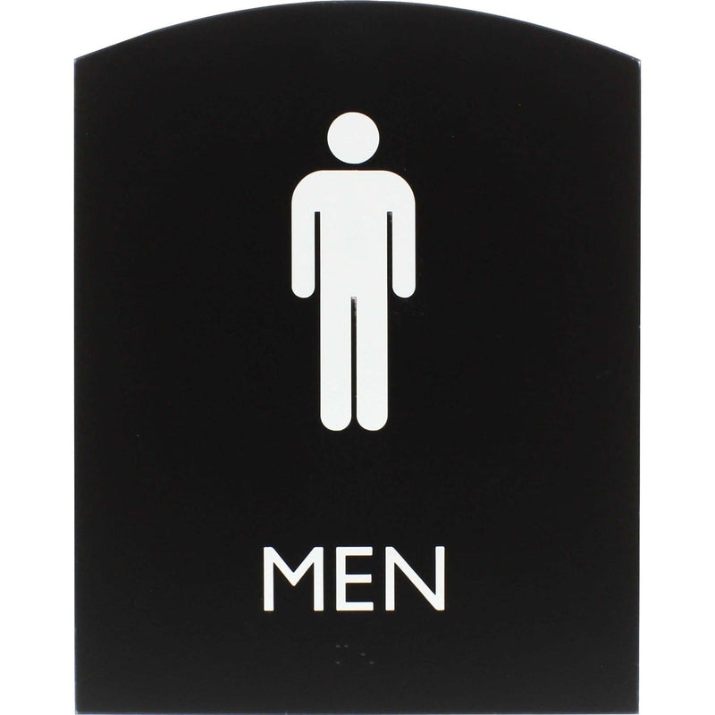 Lorell Restroom Sign, 1 Each, Men Print/Message, 6.8" x 8.5" Height, Rectangular Shape, Easy Readability, Braille, Plastic, Black (LLR02676)