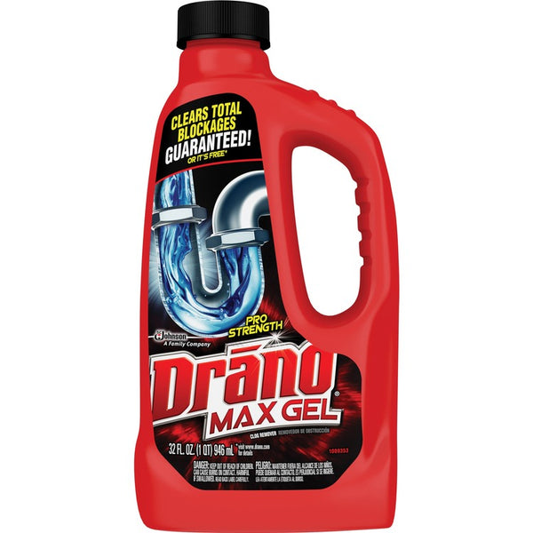 Drano Max Gel Clog Remover, Ready-To-Use Gel, 32 oz (2 lb), Clear (SJN694768CT) Case of 12