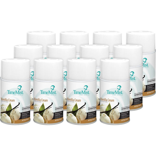 TimeMist Metered 30-Day Vanilla Cream Scent Refill - Spray - 6000 ft - 5.3 fl oz (0.2 quart) - Vanilla Cream - 30 Day - 12 / Carton - Long Lasting, Odor Neutralizer