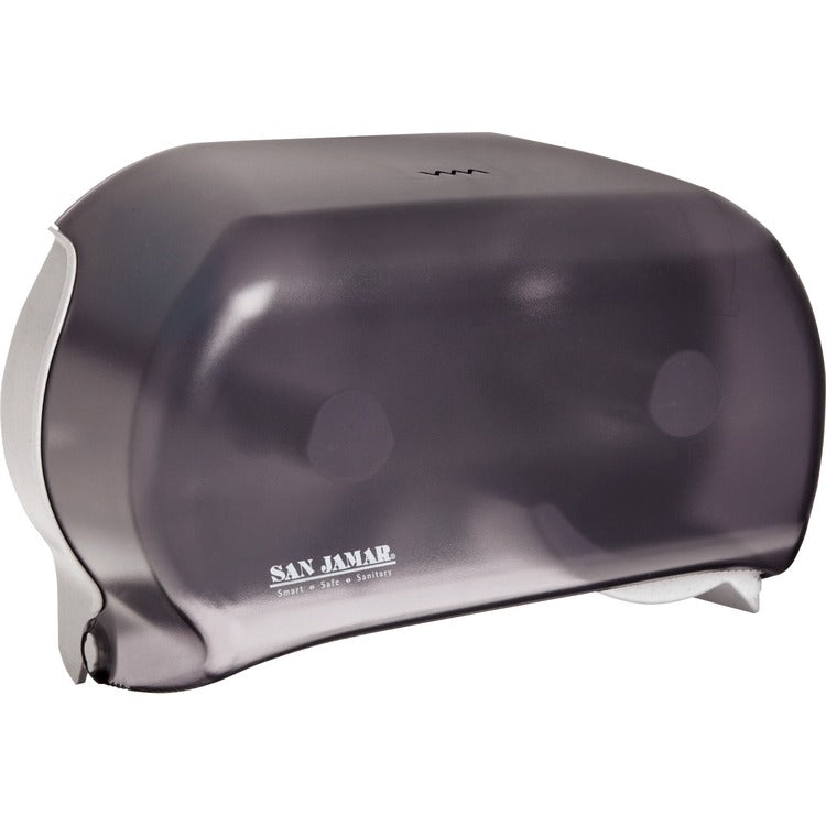 San Jamar Dual Roll Tissue Dispenser, Roll Dispenser, 2 x Roll, 12.8", x 12.2" x 5.7" Depth, Plastic, Black Pearl (SJMR3600TBKCT) Case of 6