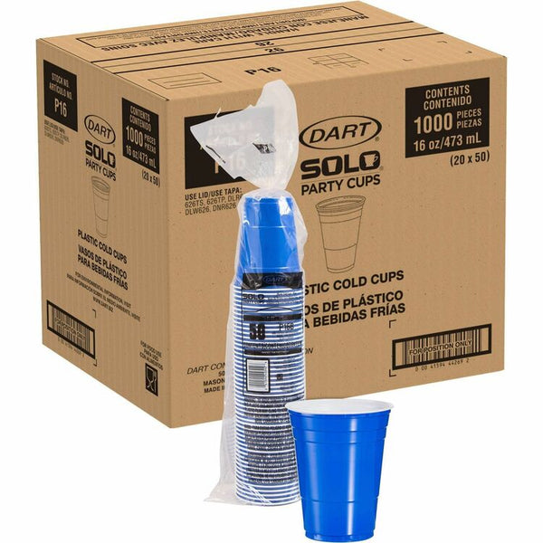 Solo Party Cups, Plastic, 16Oz., 50/Pk, Blue (SCCP16)