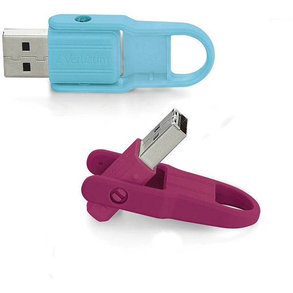 Microban 16GB Store 'n' Flip USB Flash Drive - 2pk - Berry, Blue (VER70377)