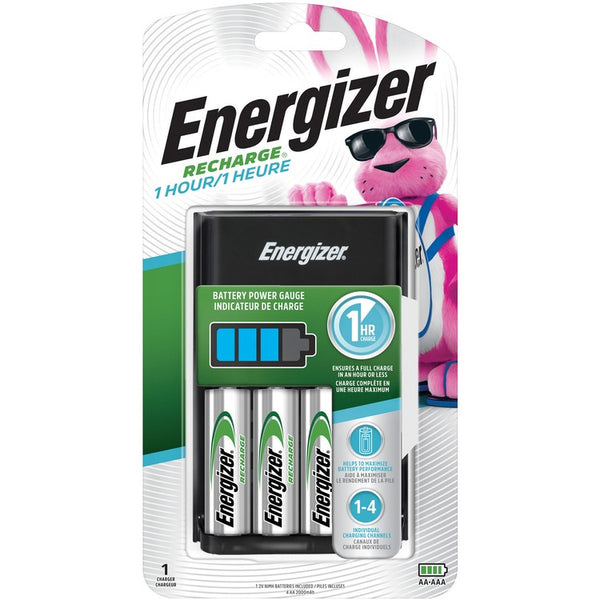 Energizer Recharge AA/AAA Battery Charger, 3/Carton, 1 Hour Charging, 4, AA, AAA (EVECH1HRWB4CT) Case of 3