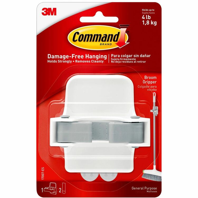 Command Broom Grippers, 4 lb (1.81 kg) Capacity, for Broom, Plastic, White, Clear, Gray, 6/Bag (MMM17007ESBG) Bag of 6