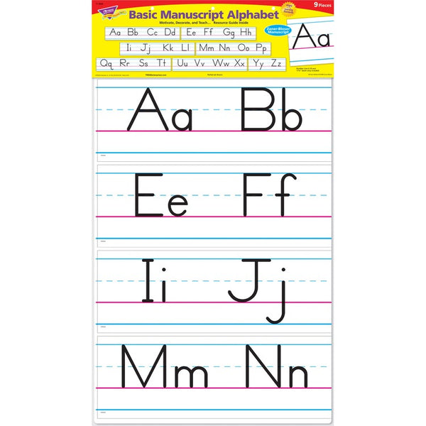 Trend Alphabet Bulletin Brd Set,Manuscript,6-1/4"X22-1/4',9/Pk,Mi (TEP1858) Pack of 9