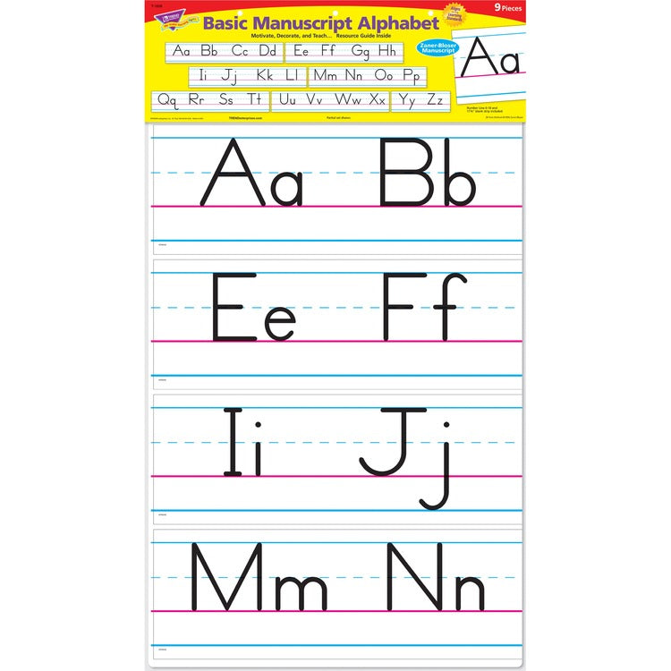 Trend Alphabet Bulletin Brd Set,Manuscript,6-1/4"X22-1/4',9/Pk,Mi (TEP1858) Pack of 9
