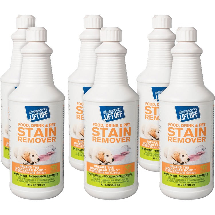 M÷tsenb÷cker's Lift Off Food/Drink/Pet Stain Remover, Liquid, 32 fl oz (1 quart), Bottle, 6/Carton, White (MOT40503CT) Case of 6