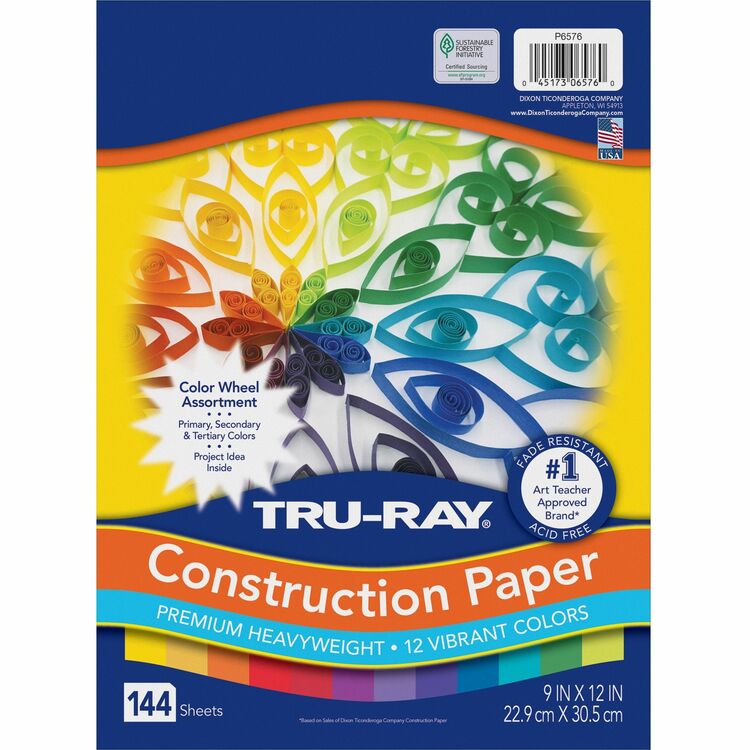 Tru-Ray Construction Paper, 9"Wx1"Lx12"H, 144 Sh/Pk, Assorted (PAC6576) Pack of 144