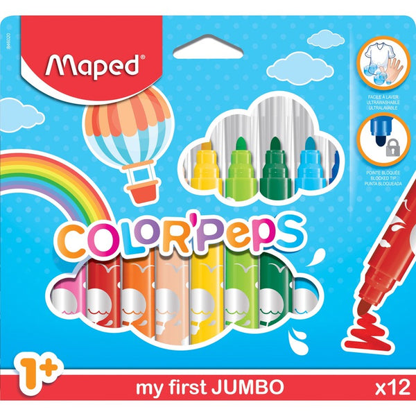 Helix Color Peps My First Jumbo Markers, Jumbo Marker Point, 0.5 mm Marker Point Size, Assorted Water Based Ink, 12/Pack (HLX846020) Pack of 12
