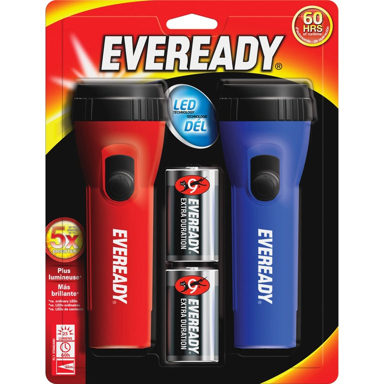 Eveready LED Economy Flashlight, D, PolypropyleneCasing, Blue, Red (EVEL152SCT)