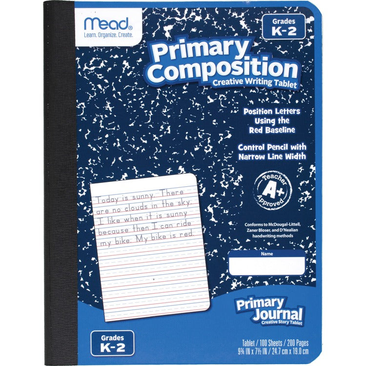 Mead Primary K-2 Creative Story Journal, 100 Sheets, 200 Pages, Printed, Book Bound, 7 1/2" x 9 1/2", Durable Cover, Manuscript Alphabet, 1Each (MEA09902) Each