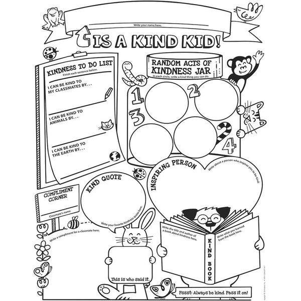 Scholastic Poster Set, Kindness, 9-1/5"Wx11-1/2"Lx7/10"H, 30/Pk, Bk/W (SHS1338227149) Pack of 30