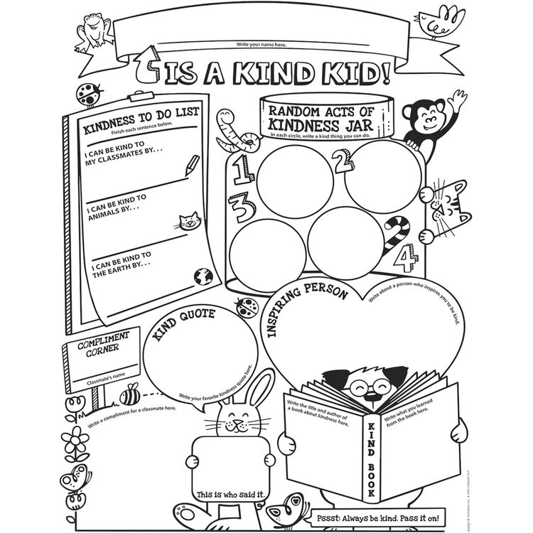Scholastic Poster Set, Kindness, 9-1/5"Wx11-1/2"Lx7/10"H, 30/Pk, Bk/W (SHS1338227149) Pack of 30