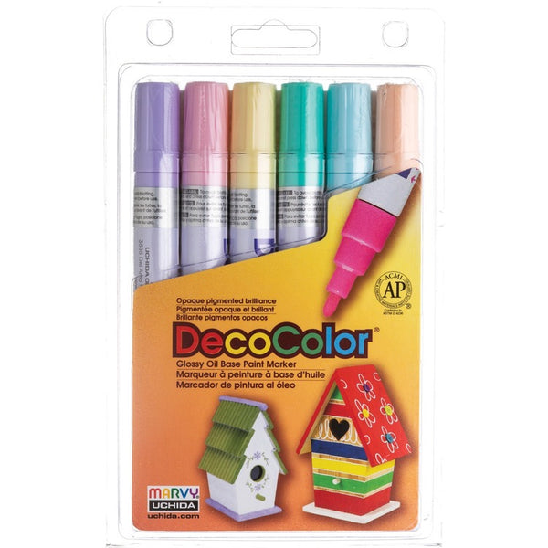 Marvy Paint Marker, Broad Point, Pastel, 6/St, Assorted (UCH3006B) 1 Set