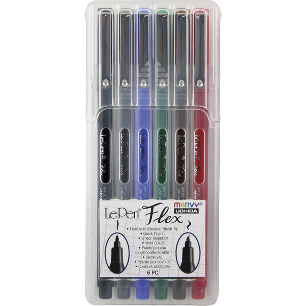 Marvy Pen, Brush Tip, Primary, 6/St, Assorted (UCH48006A) 1 Set