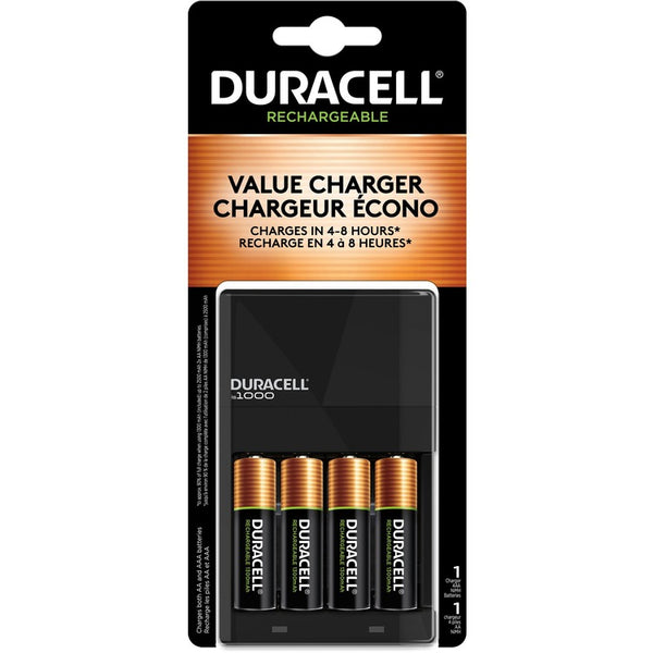 Duracell Ion Speed 1000 Battery Charger, 4/Carton, 8 Hour Charging, 120 V AC, 230 V AC Input, 3 V DC Output, AC Plug, 4, AA, AAA (DURCEF14CT) Case of 4