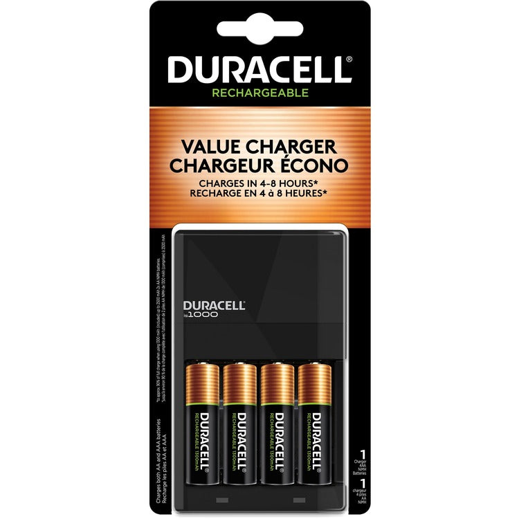Duracell Ion Speed 1000 Battery Charger, 4/Carton, 8 Hour Charging, 120 V AC, 230 V AC Input, 3 V DC Output, AC Plug, 4, AA, AAA (DURCEF14CT) Case of 4