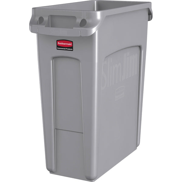 Rubbermaid Commercial Slim Jim Vented Container, 16 gal Capacity, Durable, Vented, Sturdy, Weather Resistant, Handle, Lightweight, Plastic, Gray, 4/Carton (RCP1971258CT) Case of 4