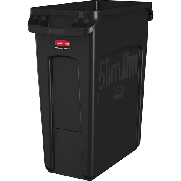 Rubbermaid Commercial Slim Jim 16G Vented Container, 16 gal Capacity, Durable, Handle, Vented, Crush Resistant, Recyclable, 25", x 11" x 22" Depth, Black, 4/Carton (RCP1955959CT) Case of 4