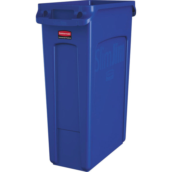 Rubbermaid Commercial Slim Jim Vented Container, 23 gal Capacity, Durable, Vented, Handle, Recyclable, 30", x 22" x 11" Depth, Blue, 4/Carton (RCP1956185CT) Case of 4