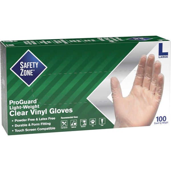 Safety Zone Powder Free Clear Vinyl Gloves - Large Size - Clear - 1000 / Carton - 9.25" Glove Length (SZNGVP9LGHHCT) Case of 1,000