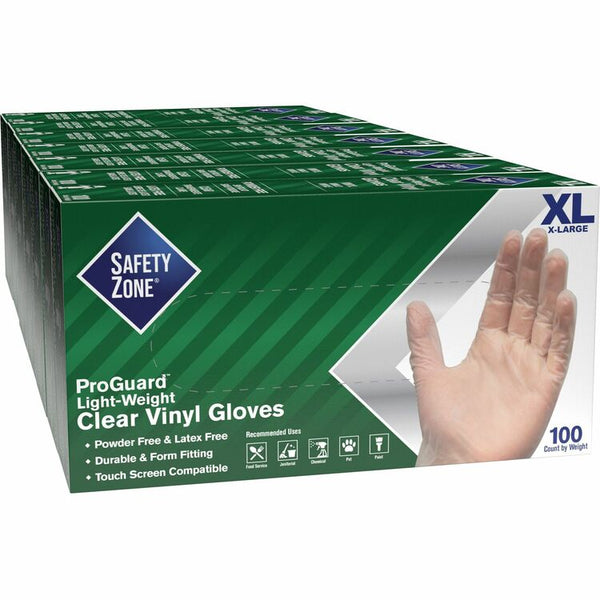 Safety Zone Powder Free Clear Vinyl Gloves, Hand Protection, X-Large, 1000/Carton, 9.25" Glove Length (SZNGVP9XLHHCT) Case of 1000