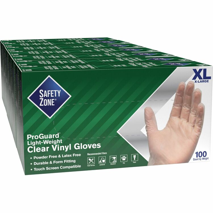 Safety Zone Powder Free Clear Vinyl Gloves, Hand Protection, X-Large, 1000/Carton, 9.25" Glove Length (SZNGVP9XLHHCT) Case of 1000