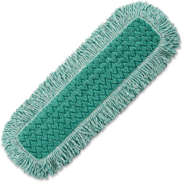 Rubbermaid Commercial Hygen 24" Fringed Dust Mop Pad, 24" MicroFiber Head, Hook & Loop Backing, Durable, 6/Carton, Green