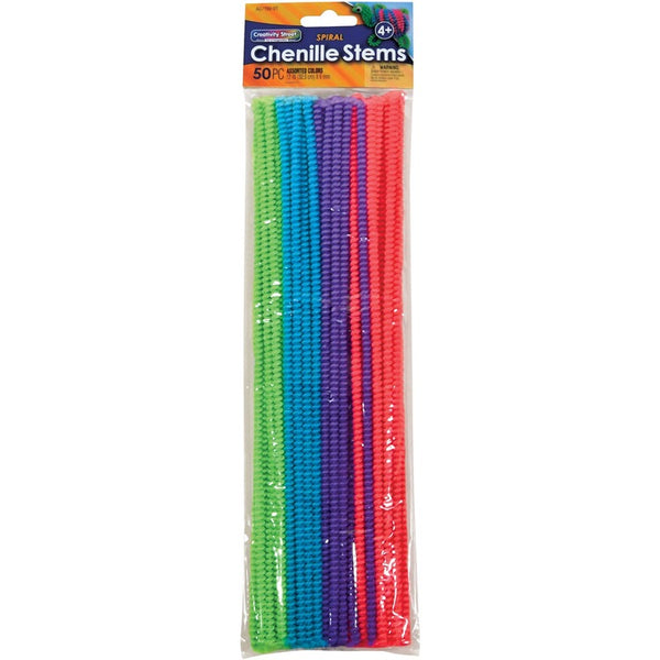 Creativity Street Chenille Stem, Spiral, 1/5"Wx1/5"Lx12"H, Assorted (PACAC719001) Pack of 50