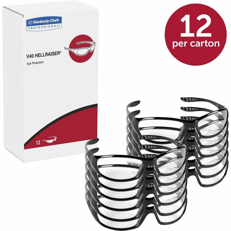 Kleenguard V40 Hellraiser Safety Eyewear, Polycarbonate Lens, Clear, Black, 12 Box/Box, 12/Carton (KCC28615CT) Case of 144