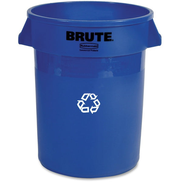 Rubbermaid Commercial Brute Vented Recycling Container, 32 gal Capacity, Plastic, Stainless Steel, Blue, 6/Carton