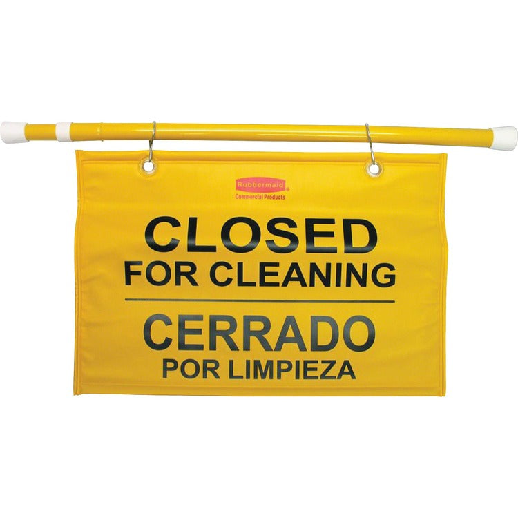 Rubbermaid Commercial Closed/Cleaning Safety Sign, 6/Carton, Closed for Cleaning Print/Message, 50" x 13" Height, Durable, Yellow (RCP9S1600YLCT) Case of 6