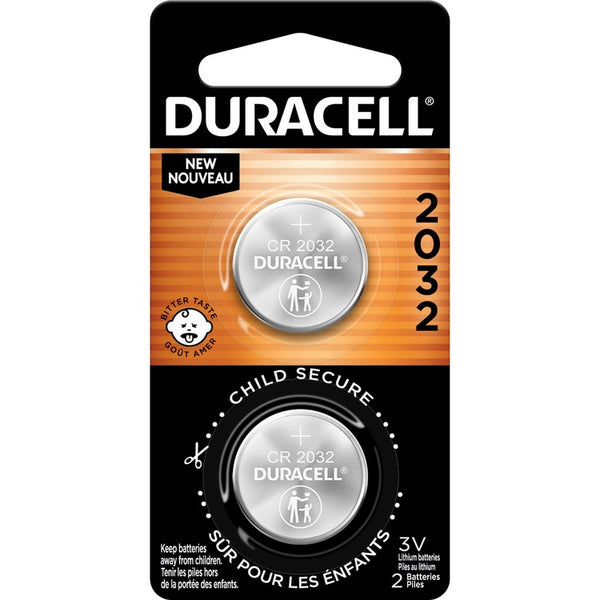 Duracell 2032 3V Lithium Battery, CR2032, 3 V DC, Lithium (Li), 72/Carton (DURDL2032B2CT) Case of 36