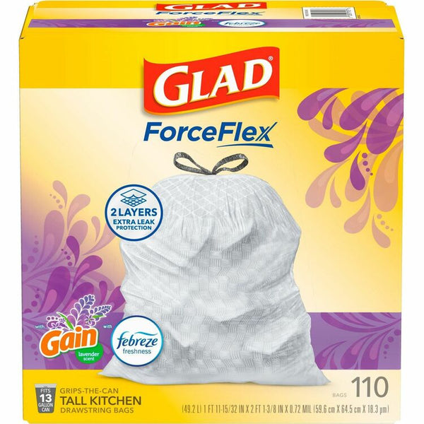 Glad OdorShield with Febreze, 13 gal, 0.72 mil, 25.75" x 11.75", White, 110/Box (CLO79157) Box of 110