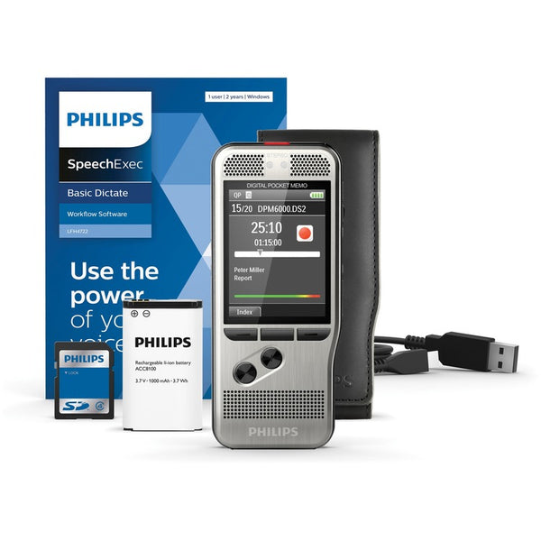 Philips Pocket Memo 6000 Digital Recorder, Push Button, 2GB, Silver (PSPDPM600002) Each