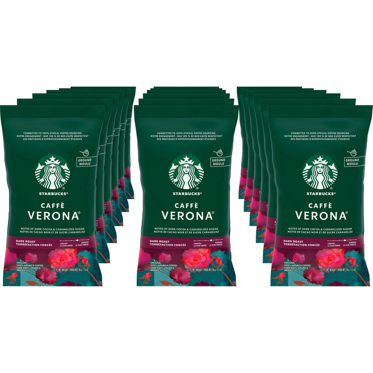 Starbucks Caffe Verona Dark Ground Coffee Pouch, Caffe Verona, Roasty Sweet, Dark Cocoa, Dark, 2.5 oz Per Pouch (SBK12411956)