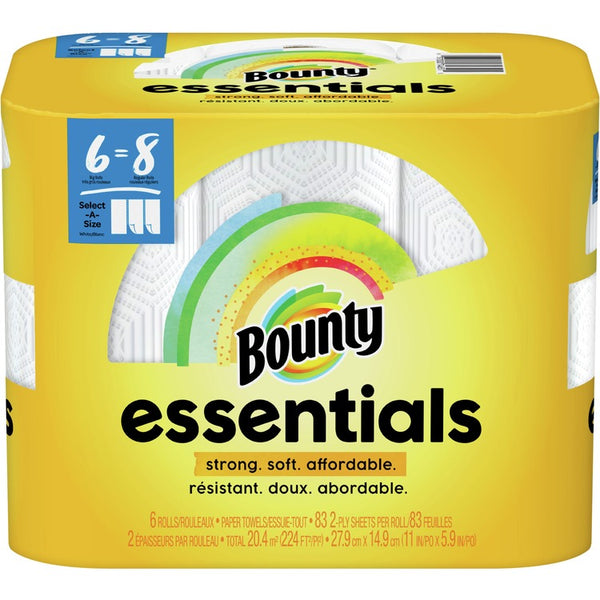 Bounty Essentials Select A Size Paper Towels, White, 6 Rolls, 83 Sheets Per Roll, 498 Sheets Total (PGC74651)