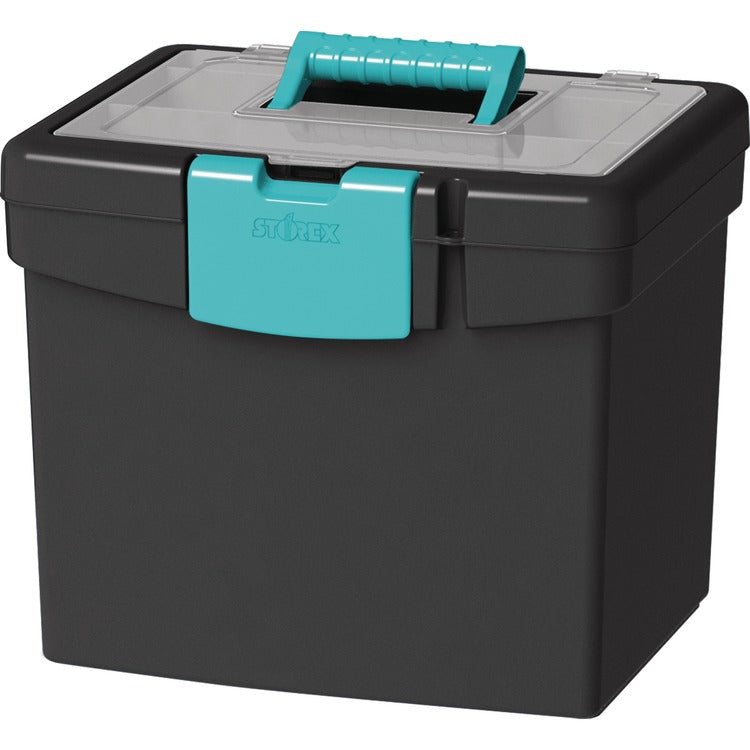 Storex File Storage Box with XL Storage Lid - Black, Teal (STX61414B02C) Each