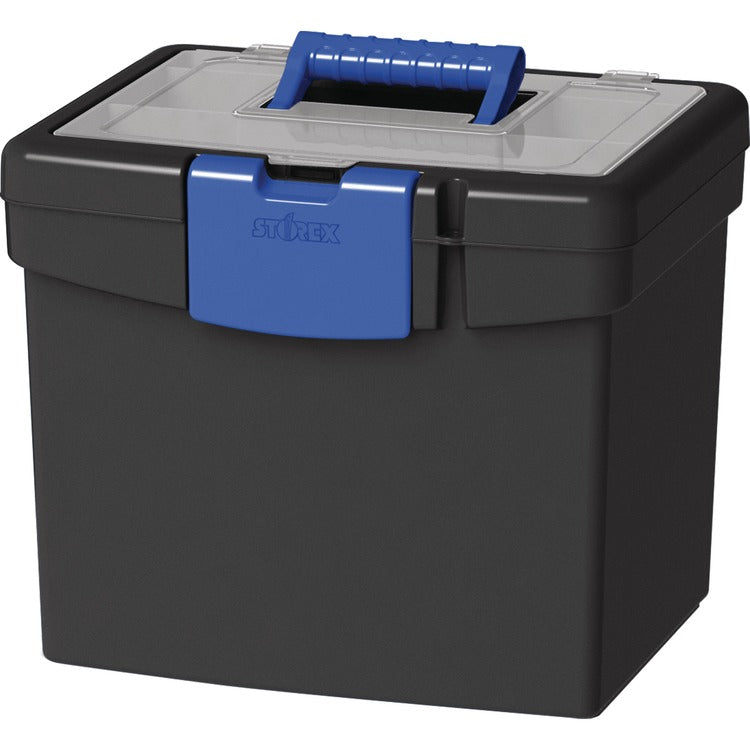 Storex File Storage Box with XL Storage Lid - Black, Blue (STX61415B02C) Each