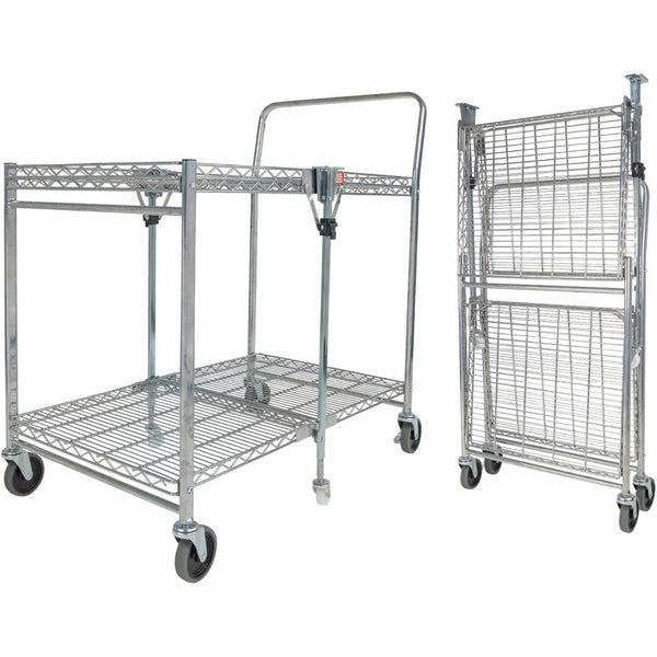 Bostitch Stowaway Folding Carts, 2 Shelves, 35w x 37.25d x 22h, Chrome, 250 lb Capacity (BOSBSACLGCR) Each