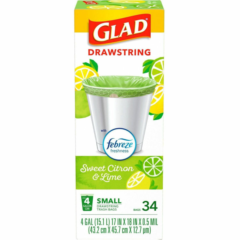 Glad Tall Kitchen Drawstring Trash Bags, ForceFlexPlus Advanced Protection, 4 gal, Green, 1/Box, 34, Home Office, Bathroom, Kitchen, Laundry (CLO79120)