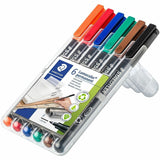 Staedtler Lumocolor Permanent Pen 318, Red, Blue, Orange, Green, Brown, Black Ink, 0.6 mm Pen Point, Refillable, 6/Pack (STD318WP6) Pack of 6