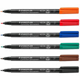 Staedtler Lumocolor Permanent Pen 318, Red, Blue, Orange, Green, Brown, Black Ink, 0.6 mm Pen Point, Refillable, 6/Pack (STD318WP6) Pack of 6